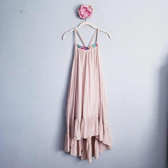 Free People Cotton Hi Low Embroidered Ruffle Dress - Picture 1 of 9